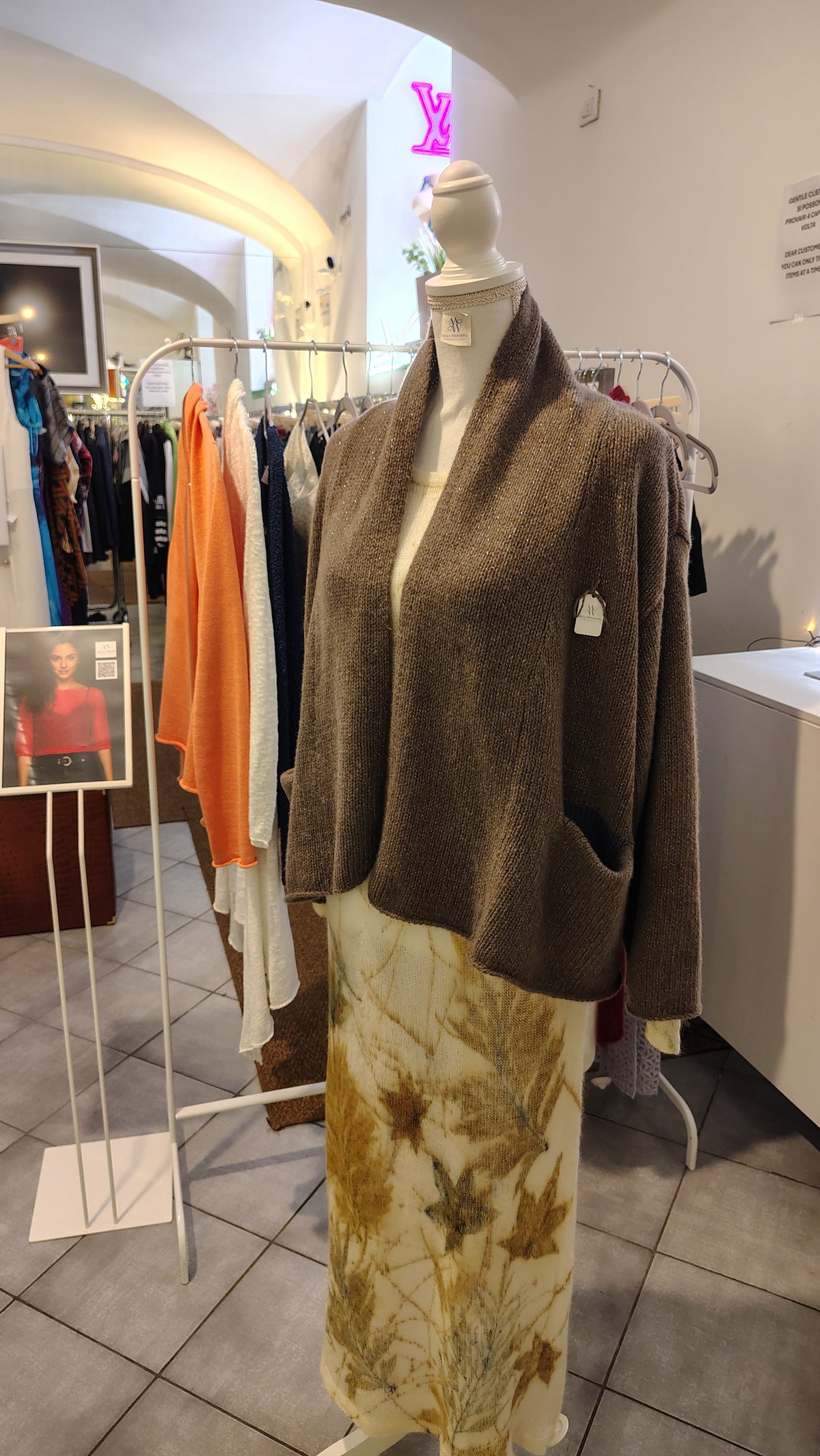 Giacca in Cashmere Italiano Tortora con Lurex Argento
