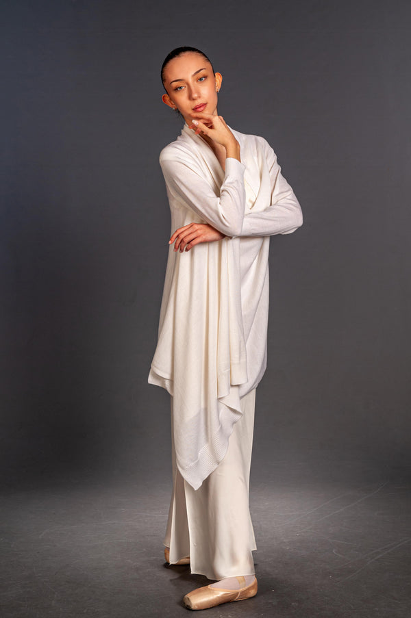 Manuela white long cardigan in pure virgin wool