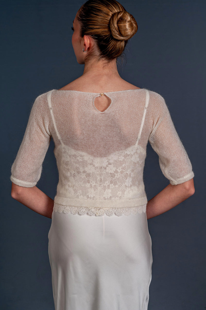 back view of mohair button-down mahlia