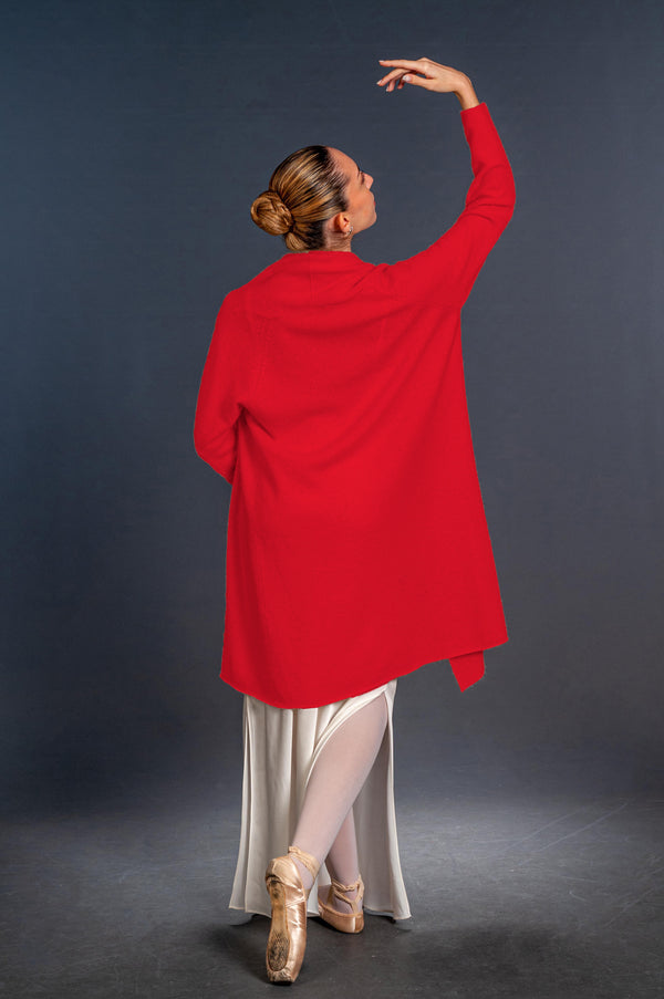 view back red cashmere cardigan