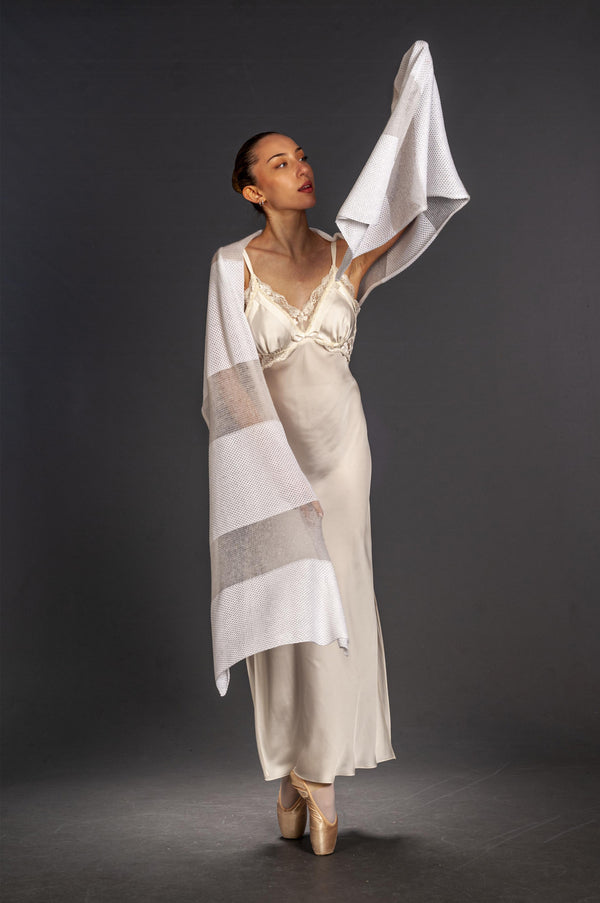 Long, wraparound bridal stole in mohair and silk