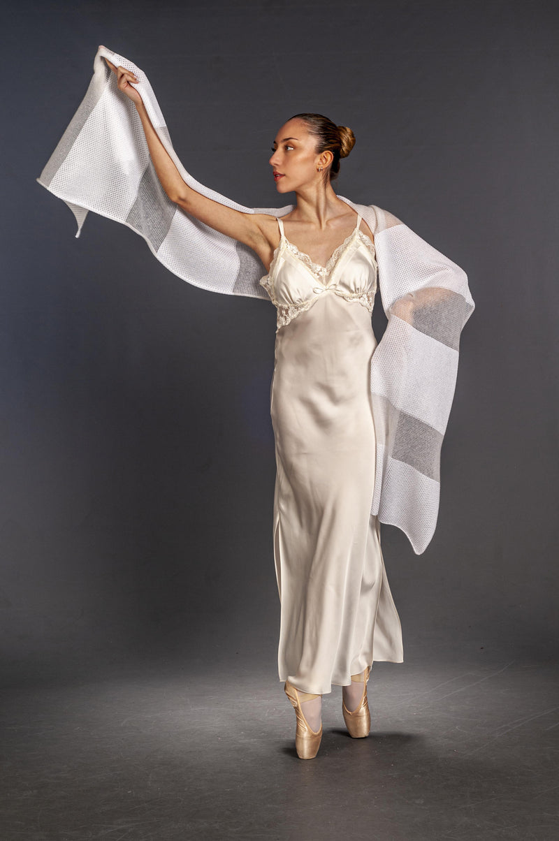 Long, wrap-around bridal stole with sheer bands
