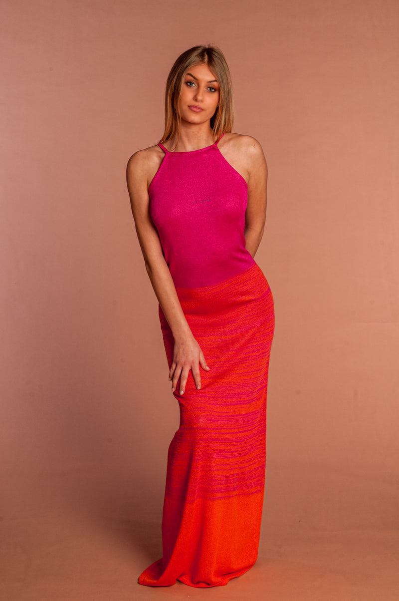 Vestito arancione e fucsia clearance