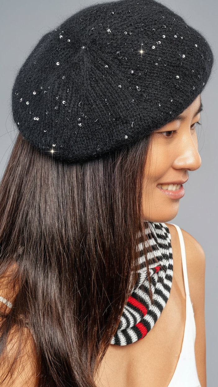 Basco piccolo in Puro Cashmere Mohair e micro Paillettes Cappello - Mela Wedding