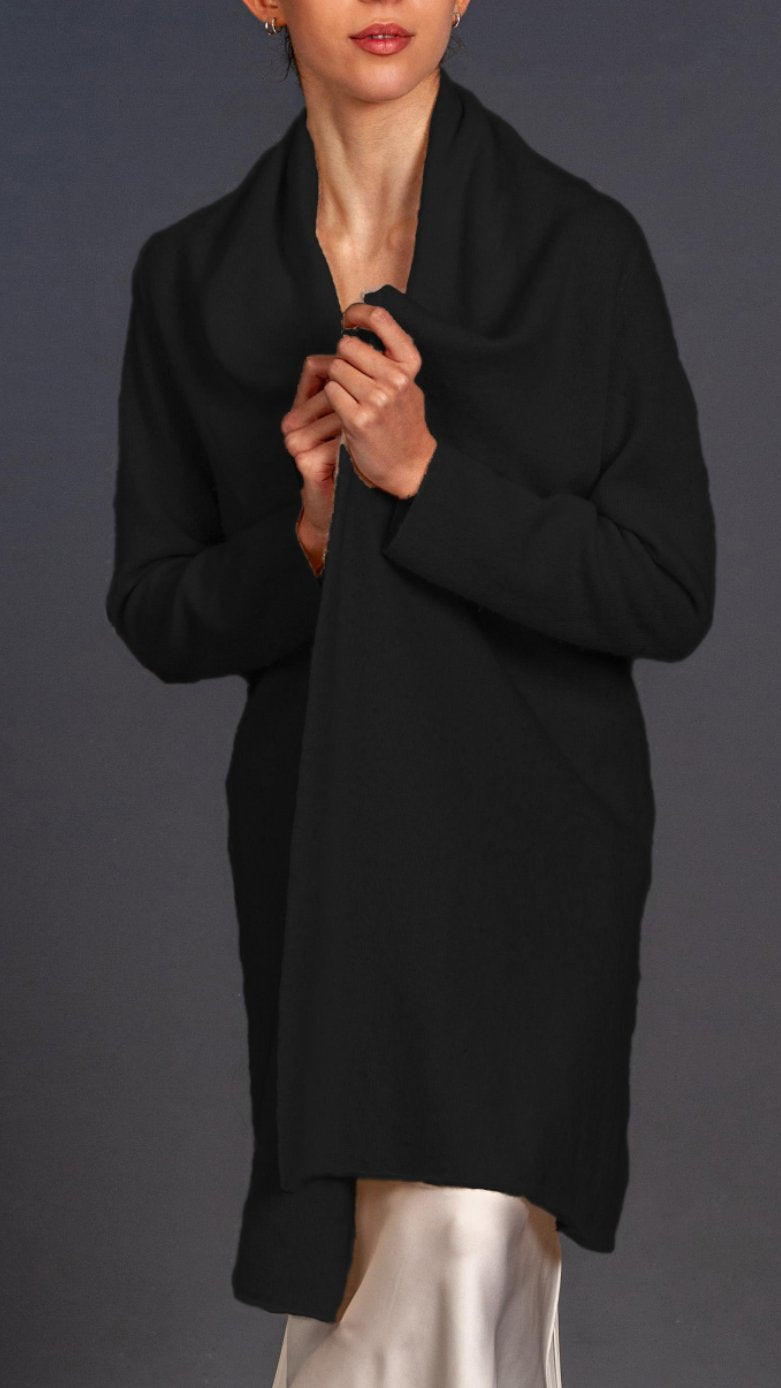 Cardigan Lungo Cashmere Nero - Mela Wedding