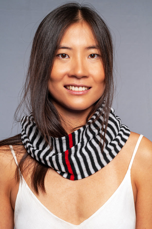 black and white striped cashmere collar