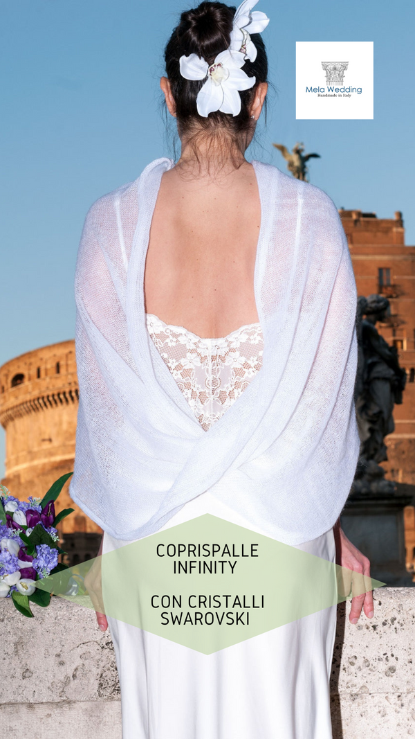 Coprispalle Infinity best sellere Mela Wedding con un ricamo di design lineare in cristalli swarovski