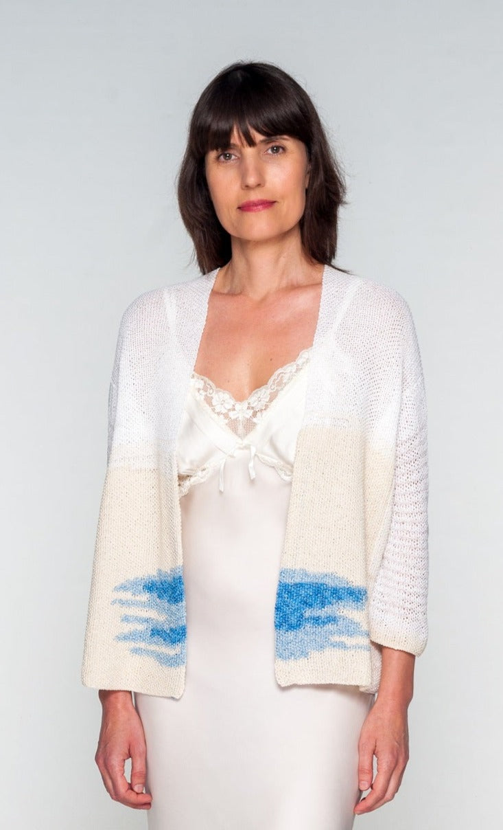giacca modello kimono in cotone con sfumature blu
