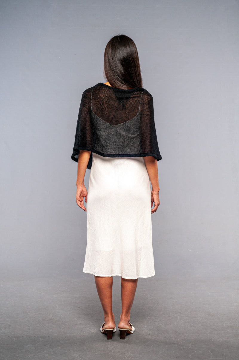 back view of the elegant black poncho cover-up
