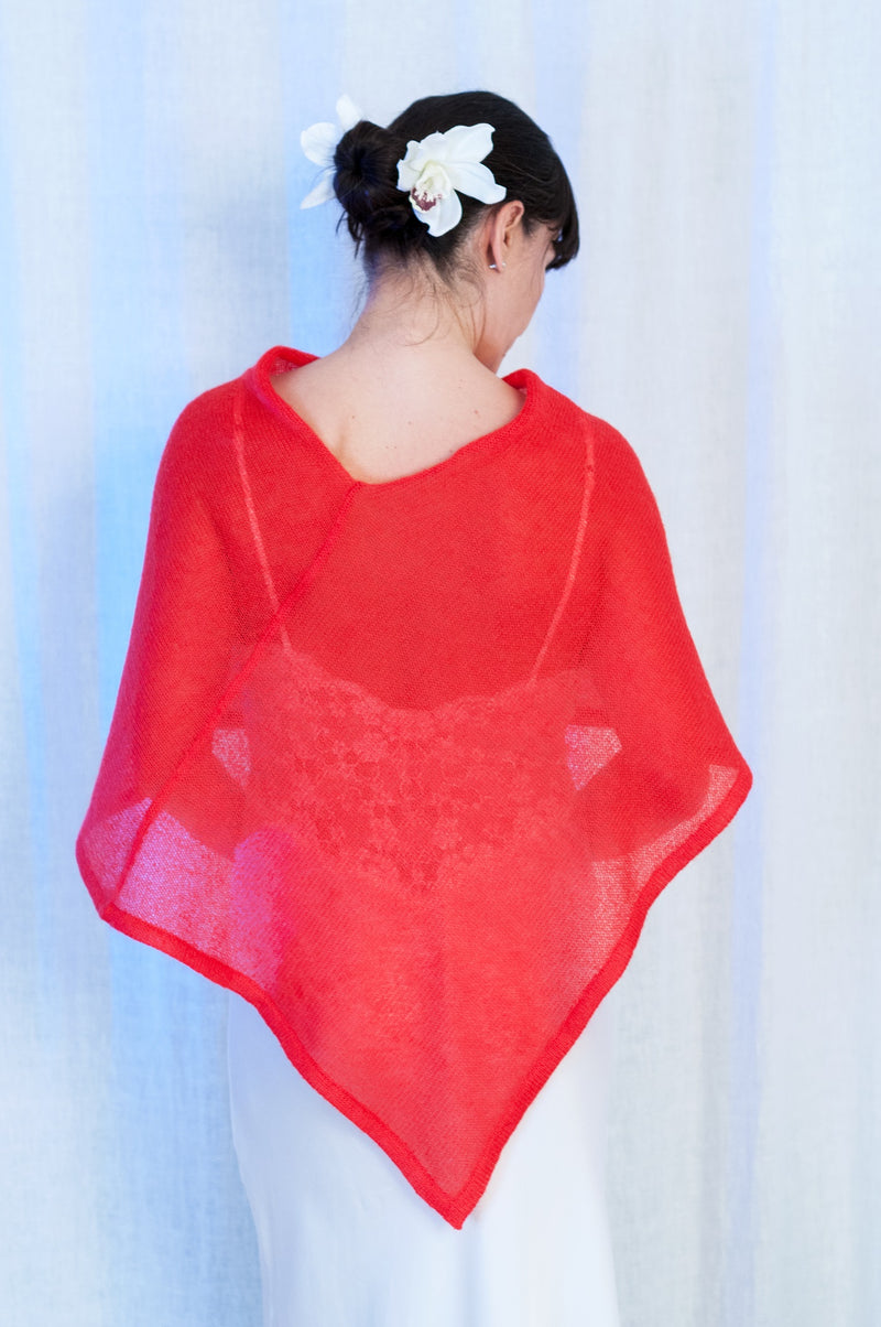 Red Elegance Mohair and Silk Poncho