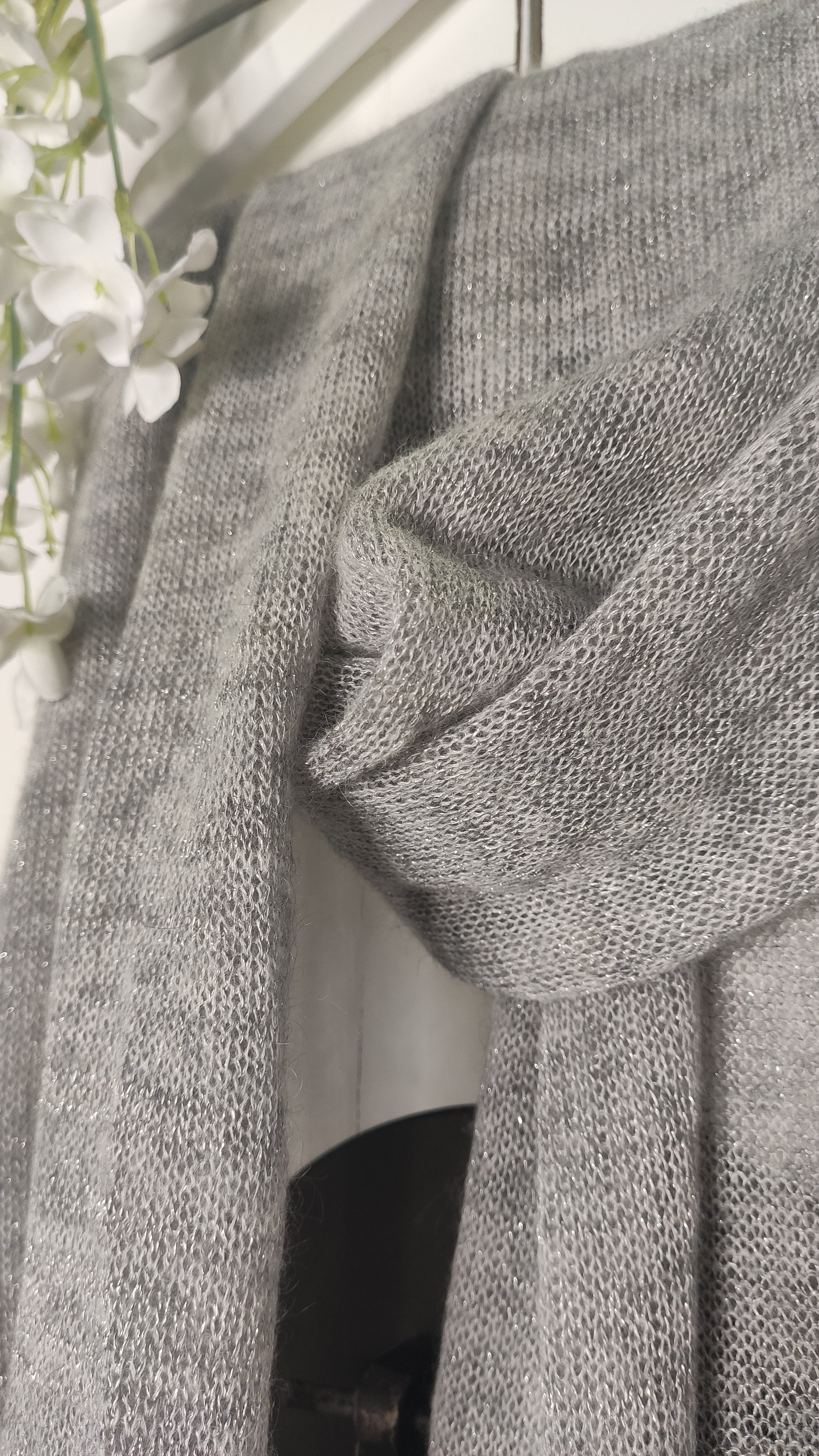 Stola Mohair e seta e Lurex di Viscosa Grigio Perla Bianco