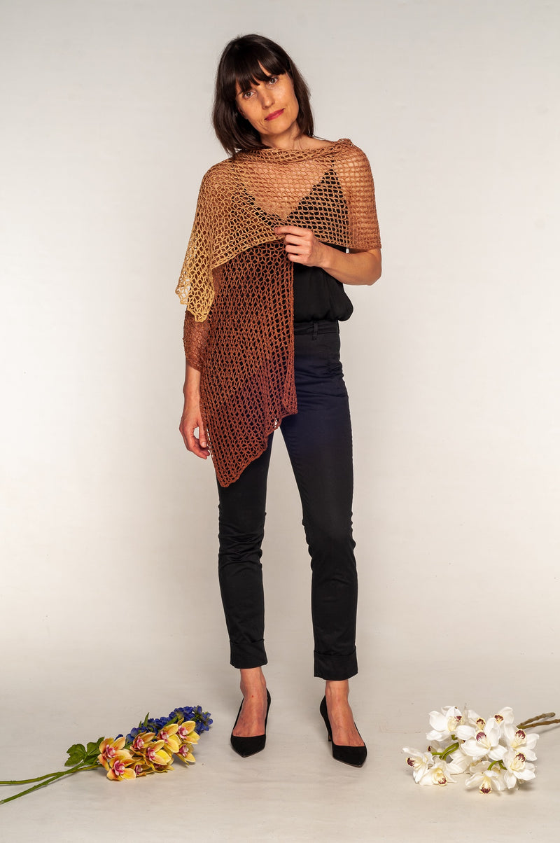 Shades of brown and beige for crochet summer stole Mela wedding